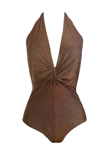 Golden Nougat Deep Plung Front Twist Onepiece. (no pading)