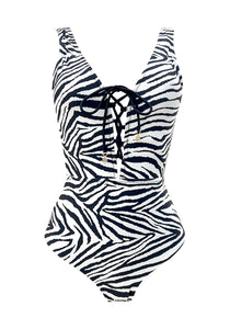 Stripes Deep Plunge Laceup Onepiece w